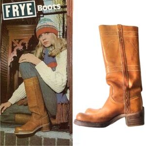 FRYE Vtg 70s Black Label Stitching Horse 15" Campus Western Boots 8171 Russet 5